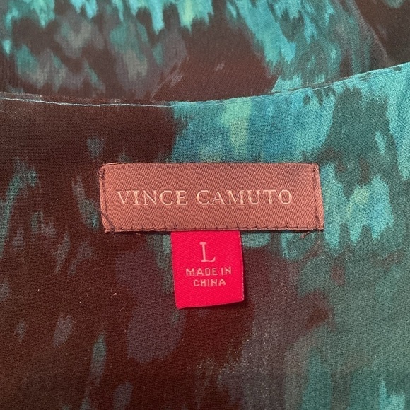 Vince Camuto Long Sleeve Blouse Pleated Front Blue Green L - Picture 6 of 8